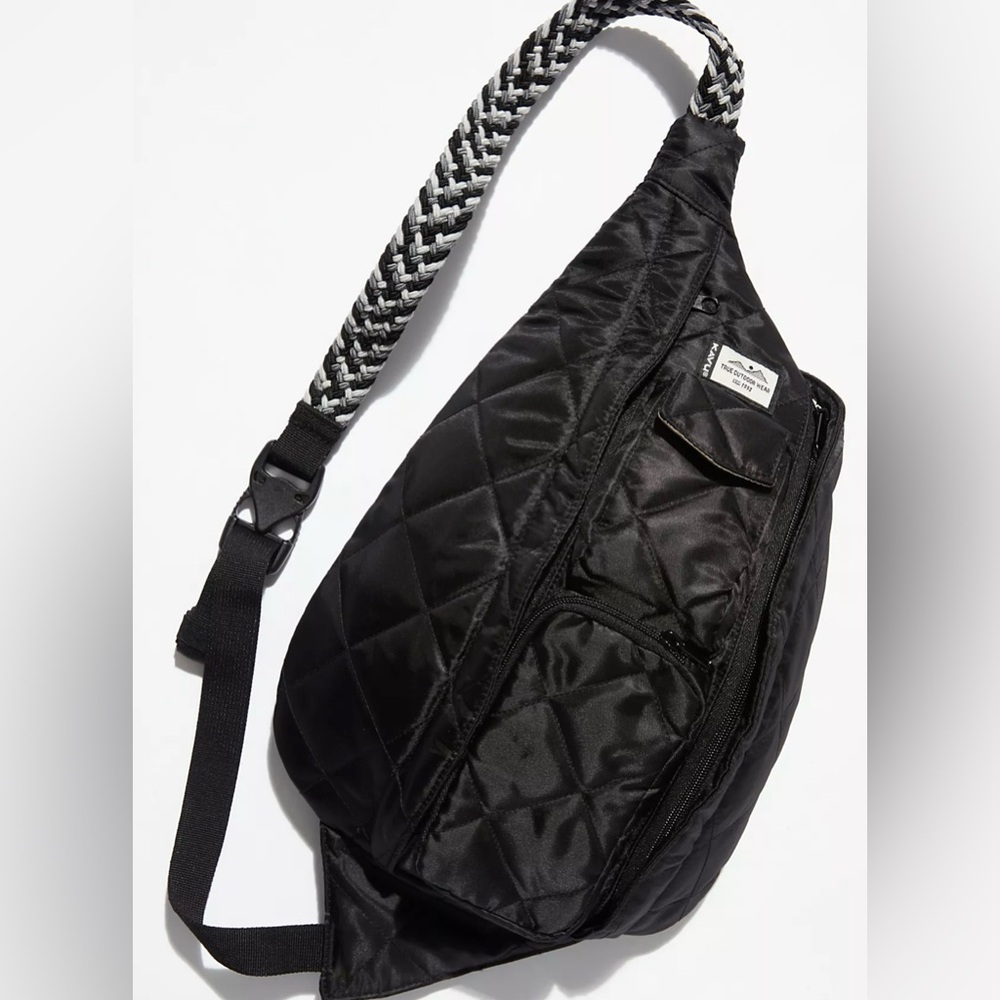 KAVU Quilted Rope Sling Backpack Fanny Pack Satchel Crossbody Black